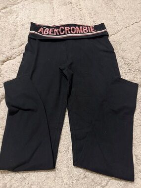 Abercrombie & Fitch Black Leggings with Pink Logo Trim